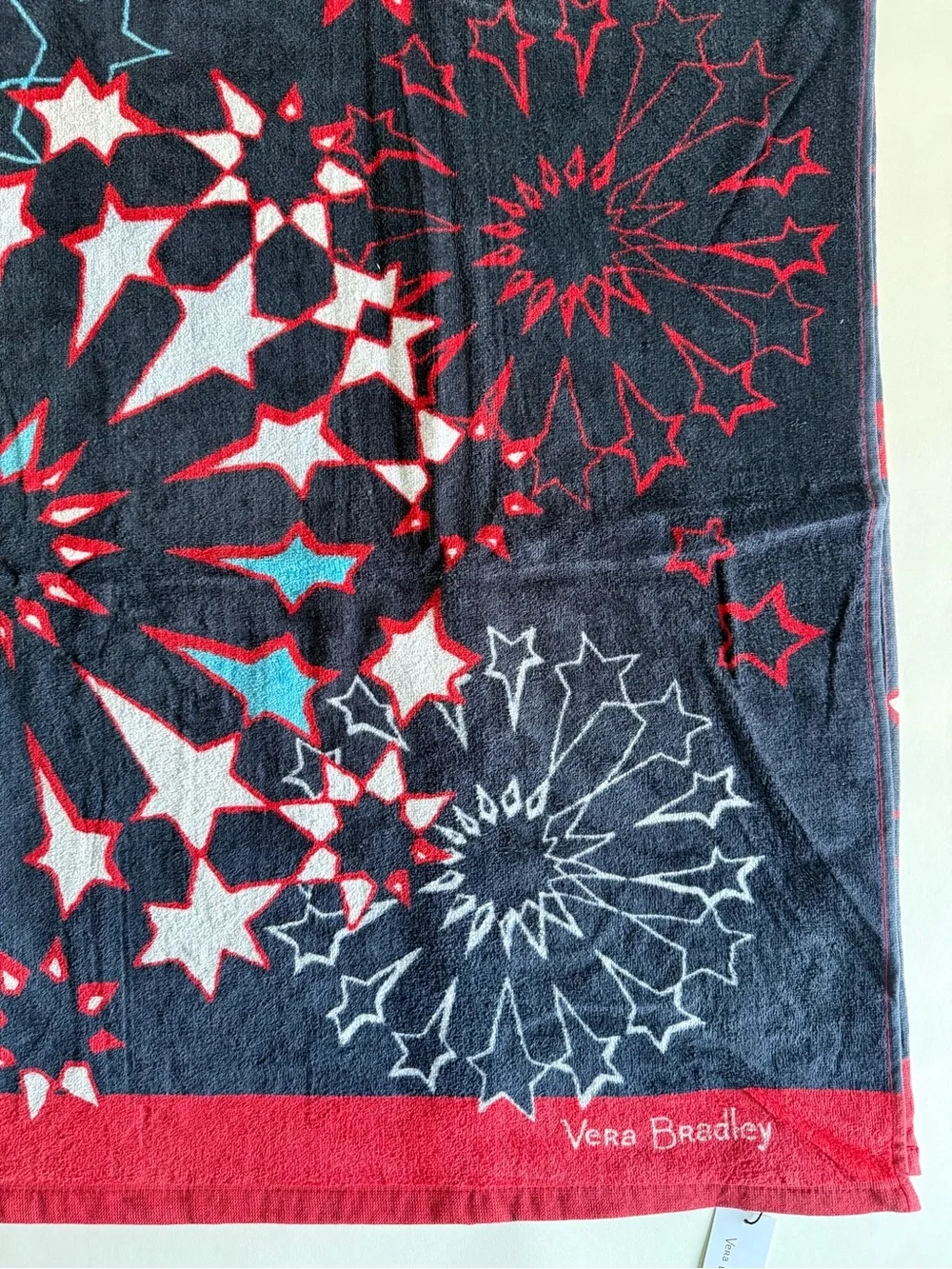 NWT Vera Bradley Patriotic Firecrackers Beach Towel Retired 2012 Red White Blue